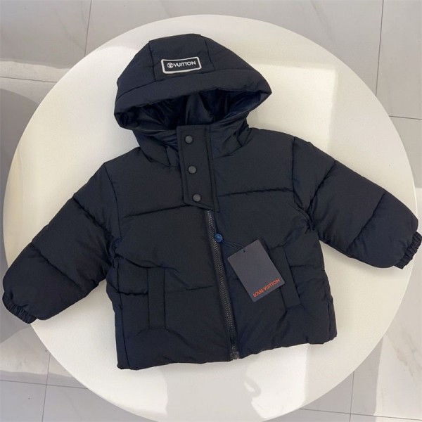 Lv ルイヴィトンブランドキッズ服 ダウンジャケット 中綿ート 女の子 男の子 アウター 子供服 中綿ジャケット ロングダウン フード付き 冬服 防寒 防風 無地 90-150cm