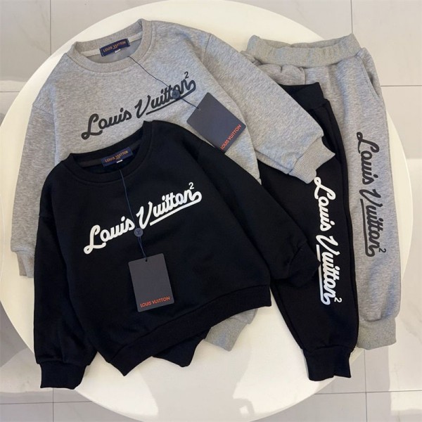 Lv ルイヴィトンハイブランド子供服 ジャージス 上下セット キッズ スウェット スポーツウェア 2点セット 裏起毛パーカー パンツ ズボン セットアップ 長袖 運動着 シンプル おしゃれ ゆったり 韓国風 ガールズ 春 秋 冬　90 - 150cm