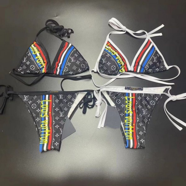 Lv ルイヴィトンハイブランド水着 レディース ビキニパロディ女性 お洒落 ヨガ水着きれいめ 大人水着ショートパンツ キーホルダー式 三角ビキニ S - XL