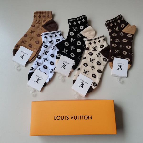Lv ルイヴィトンハイブランド ソックス 綿製ブランド ストッキング 大人気ブランドミドルソックス 高品質浅口ソックス 女の子好き 韓国