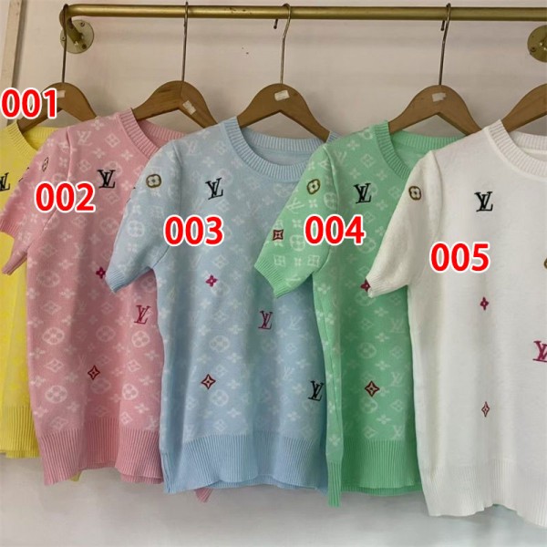 Lv ルイヴィトンニットtシャツハイブランドカットソー 綿 春 夏 Tシャツ ニット セーター カジュアル 通勤 シンプル 可愛い 上品 無地 おしゃれ トップス 半袖 レディースS - L