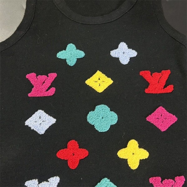 Lv ルイヴィトンブランドタンクトップ レディース ショート丈 トップス 刺繍 ノースリーブ Tシャツ カットソー へそ出し シンプル クロップトップ 通気 肌触り良い 快適 痩せ 肌着 下着 重ね着 夏 着痩せ