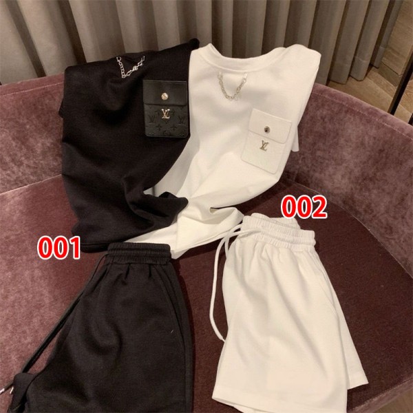 Lv ルイヴィトンブランドセットアップ レディース スウェット 上下 半袖ｔシャツ 夏服 ショートパンツ ハーフレディース スポーツ 温泉 可愛い ゆったり おしやれ M - XL