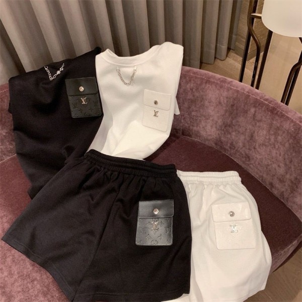 Lv ルイヴィトンブランドセットアップ レディース スウェット 上下 半袖ｔシャツ 夏服 ショートパンツ ハーフレディース スポーツ 温泉 可愛い ゆったり おしやれ M - XL