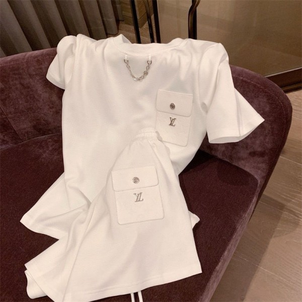 Lv ルイヴィトンブランドセットアップ レディース スウェット 上下 半袖ｔシャツ 夏服 ショートパンツ ハーフレディース スポーツ 温泉 可愛い ゆったり おしやれ M - XL