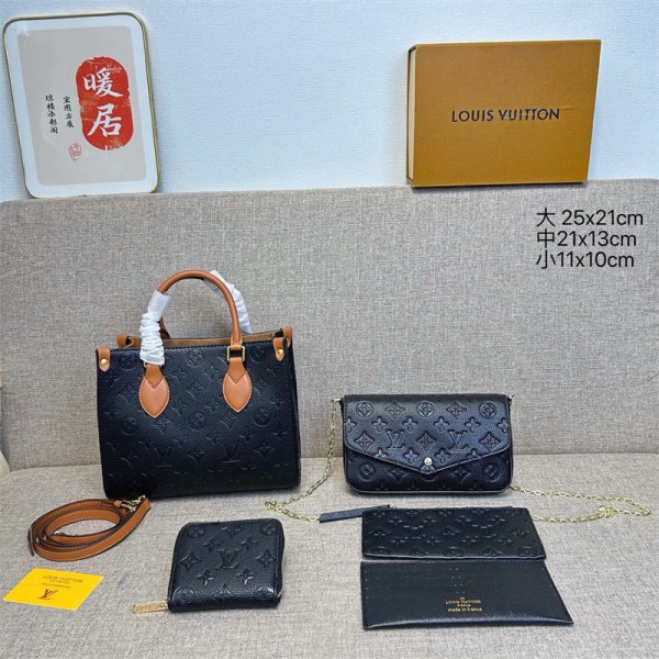 Lv ルイヴィトンブランドショルダーバッグ女性肩掛けバッグブランド男女兼用ブランド手提げカバン大容量ブランドミニバッグ鞄 3点セット