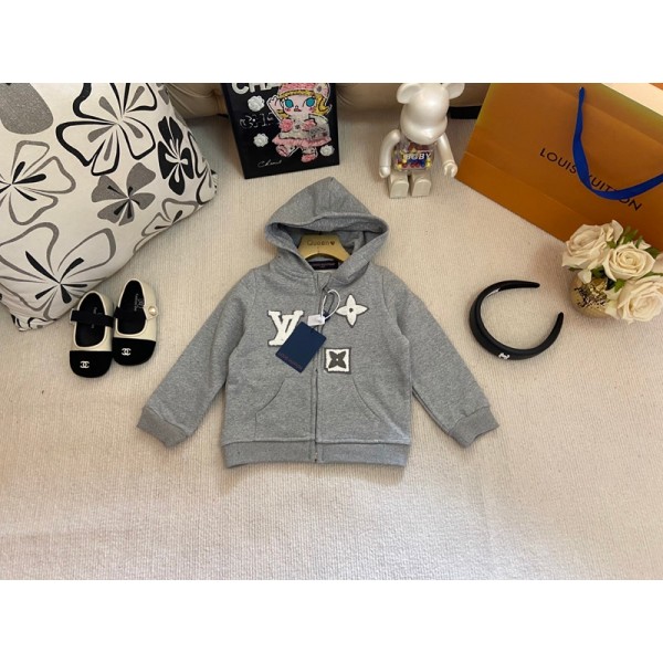 Lv ルイヴィトンハイブランド子供服 ベビーパーカー 春秋 フード付き トレーナー 80-100cm キッズ服 長袖 ガールズ スウェット 裏起毛コート ジャケット アウター キッズ ジップアップ 柔らか ゆったり ファッション アウトドア 通学 春服 秋服