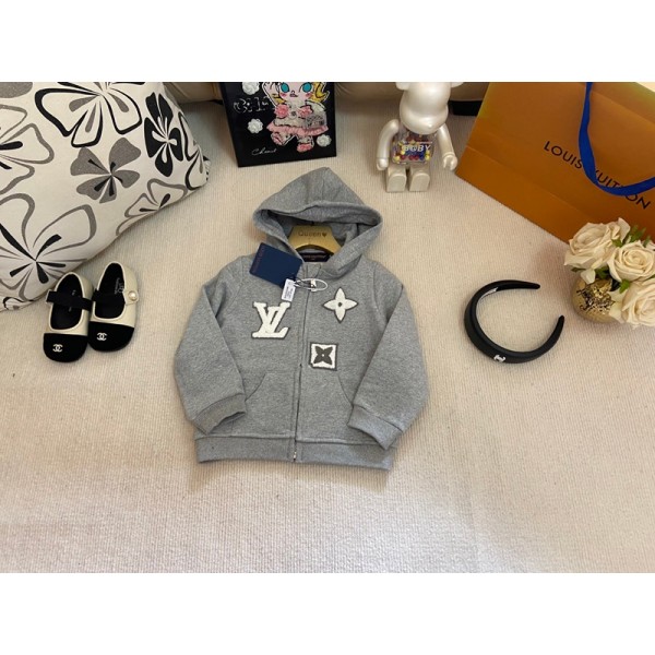 Lv ルイヴィトンハイブランド子供服 ベビーパーカー 春秋 フード付き トレーナー 80-100cm キッズ服 長袖 ガールズ スウェット 裏起毛コート ジャケット アウター キッズ ジップアップ 柔らか ゆったり ファッション アウトドア 通学 春服 秋服