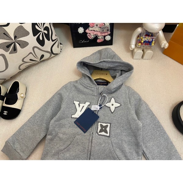 Lv ルイヴィトンハイブランド子供服 ベビーパーカー 春秋 フード付き トレーナー 80-100cm キッズ服 長袖 ガールズ スウェット 裏起毛コート ジャケット アウター キッズ ジップアップ 柔らか ゆったり ファッション アウトドア 通学 春服 秋服