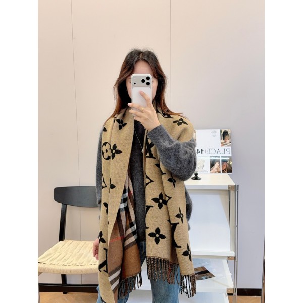 Lv ルイヴィトンメンズ 大判ショール 暖かいブランドパロディ ストール 激安春秋 スカーフ ファッション 使い心地よい男女兼用 リバーシブルマフラー 肩掛け