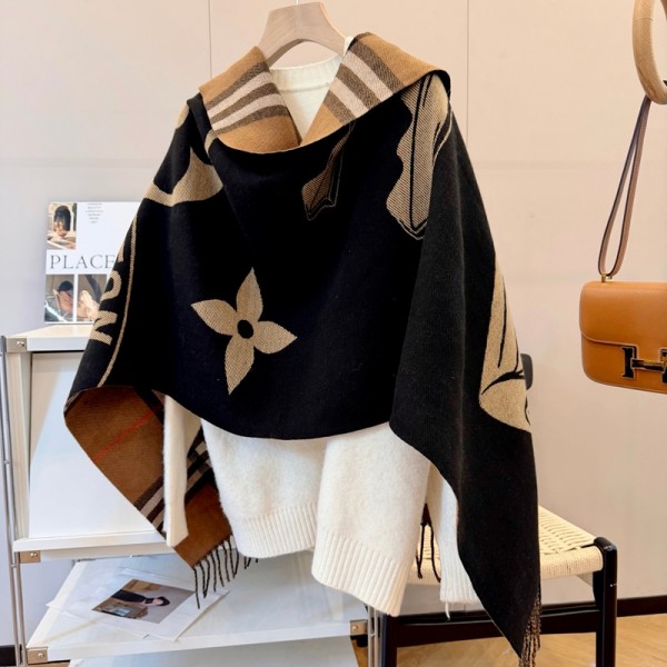 Lv ルイヴィトンハイブランド 秋冬 マフラーレディース向け高品質ケープ 防寒マフラー肌に優しい ブランドショール男女兼用 リバーシブルマフラー 肩掛け