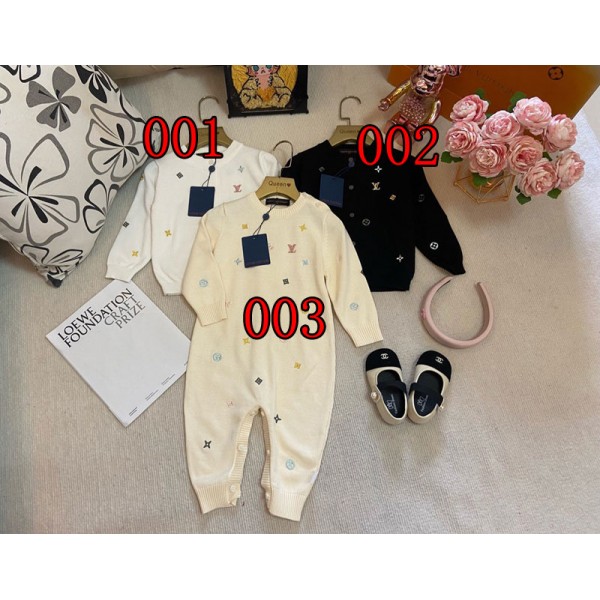 ルイヴィトンベビー用リブニットロンパース ハイブランドLVベビー服下開きボタン式  男の子 ロンパース 73¬100CM ニット カバーオール ベビー 女の子 リブニット ジャンプスーツ 前開き 春 秋 冬 赤ちゃん 新生児 幼児 ルームウェア お出かけ 普段