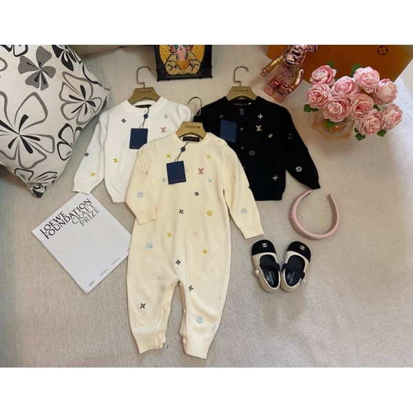 ルイヴィトンベビー用リブニットロンパース ハイブランドLVベビー服下開きボタン式  男の子 ロンパース 73¬100CM ニット カバーオール ベビー 女の子 リブニット ジャンプスーツ 前開き 春 秋 冬 赤ちゃん 新生児 幼児 ルームウェア お出かけ 普段