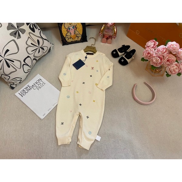 ルイヴィトンベビー用リブニットロンパース ハイブランドLVベビー服下開きボタン式  男の子 ロンパース 73¬100CM ニット カバーオール ベビー 女の子 リブニット ジャンプスーツ 前開き 春 秋 冬 赤ちゃん 新生児 幼児 ルームウェア お出かけ 普段