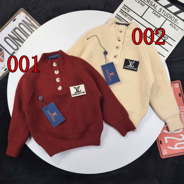 Lv ルイヴィトンハイブランド子供ニット プルオーバー ハイネック ガールズ セーター シック カジュアル トップス キッズ服 男の子 かわいい 90¬150cm ルームウェア 秋冬 保温 韓国 子供服