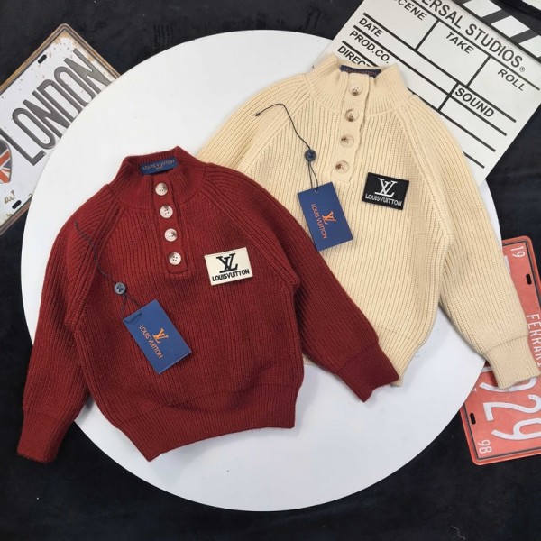 Lv ルイヴィトンハイブランド子供ニット プルオーバー ハイネック ガールズ セーター シック カジュアル トップス キッズ服 男の子 かわいい 90¬150cm ルームウェア 秋冬 保温 韓国 子供服