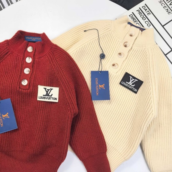 Lv ルイヴィトンハイブランド子供ニット プルオーバー ハイネック ガールズ セーター シック カジュアル トップス キッズ服 男の子 かわいい 90¬150cm ルームウェア 秋冬 保温 韓国 子供服