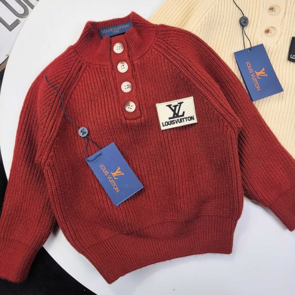 Lv ルイヴィトンハイブランド子供ニット プルオーバー ハイネック ガールズ セーター シック カジュアル トップス キッズ服 男の子 かわいい 90¬150cm ルームウェア 秋冬 保温 韓国 子供服
