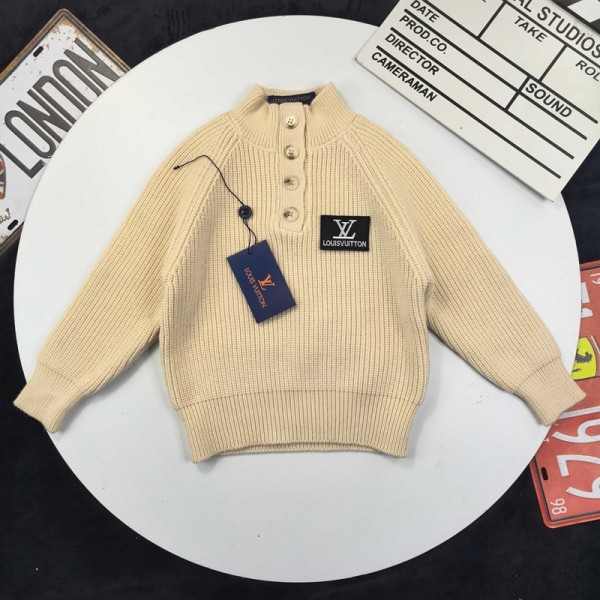 Lv ルイヴィトンハイブランド子供ニット プルオーバー ハイネック ガールズ セーター シック カジュアル トップス キッズ服 男の子 かわいい 90¬150cm ルームウェア 秋冬 保温 韓国 子供服