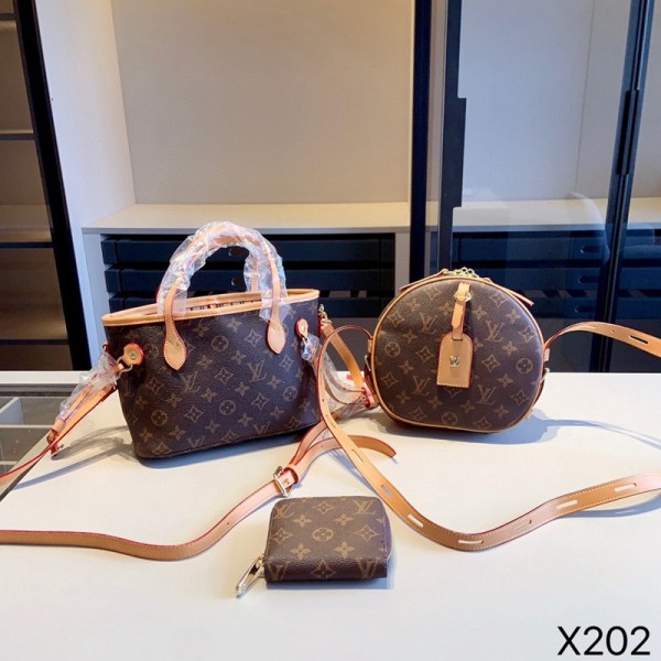 Lv ルイヴィトンブランドショルダーバッグ女性ブランド丸型バッグブランドバケットバッグ鞄3点セット ブランド斜め掛けバッグコーデ 財布 レディース愛用
