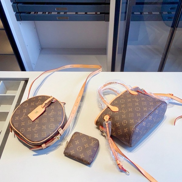 Lv ルイヴィトンブランドショルダーバッグ女性ブランド丸型バッグブランドバケットバッグ鞄3点セット ブランド斜め掛けバッグコーデ 財布 レディース愛用