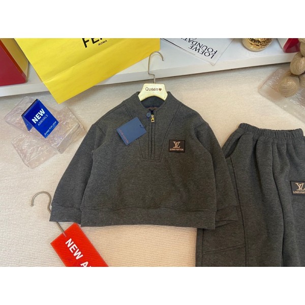 Lv ルイヴィトンブランドキッズスウェット 上下 子供服男の子 女の子 裏起毛 トレーナー スウェットパンツ 上下セット パーカー 100¬160cm 無地スウェットキッズパジャマ おしゃれセットアップ 男女兼用