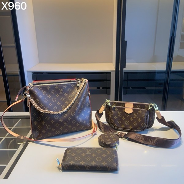 Lv ルイヴィトンブランドショルダーバッグ 韓国 大容量 ブランド手持ちバッグ 肩掛けバッグ 3点セット レディースメンズ 斜め掛けバッグ ブランド長財布 カジュアル ブランドミニバッグコーデ