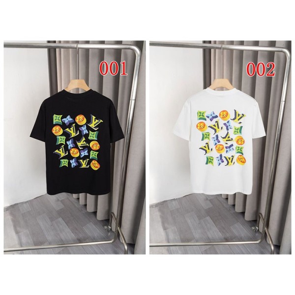 ハイブランドLv ルイヴィトンペア揃いtシャツ 夏ブランド黒白tシャツ オーバーサイズ ブランドtシャツ 上着 カジュアル 大人の上質Tシャツ XS¬5XL