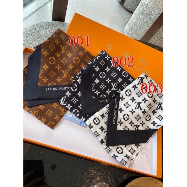 Lv ルイヴィトンハイブランド 春夏スカーフ レディース シルク風 長方形 バンダナ ネッカチーフ カジュアル 通勤 オフィス 万能 春夏秋 バッグ飾り 髪飾り サテン生地