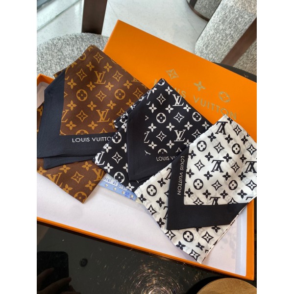 Lv ルイヴィトンハイブランド 春夏スカーフ レディース シルク風 長方形 バンダナ ネッカチーフ カジュアル 通勤 オフィス 万能 春夏秋 バッグ飾り 髪飾り サテン生地