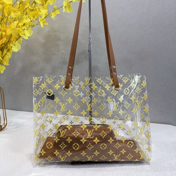 Lv ルイヴィトンブランドビニールバック シンプル 透明 ビーチバッグ 裏mini バッグ付き トートバッグ 大容量 海水浴 着替え収納 おしゃれ 防水 プールバッグ スイミングバッグ 水泳 温泉 浴室 砂遊び 出張 旅行 スリッパ 化粧品入れ