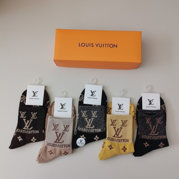 Lv ルイヴィトンレディース向け 靴下 かわいいコットン 靴下 メンズ 通気性ブランドミドルソックス 高品質浅口ソックス 女の子好き 韓国
