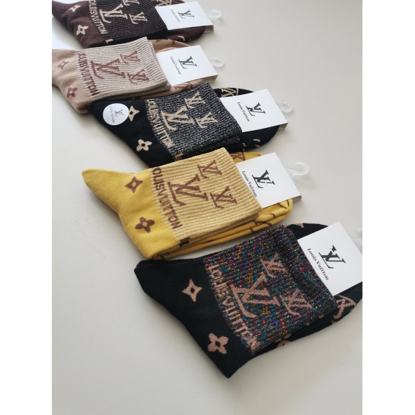 Lv ルイヴィトンレディース向け 靴下 かわいいコットン 靴下 メンズ 通気性ブランドミドルソックス 高品質浅口ソックス 女の子好き 韓国