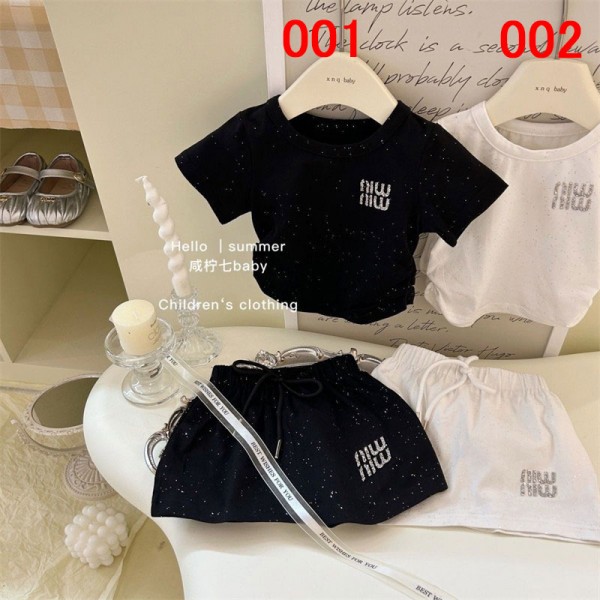 ミュウミュウ MiuMiu ブランド 子供服 Tシャツ  スカート 2点セット ファッション 潮流 定番ロゴ 半袖 Tシャツ 80 - 140cm