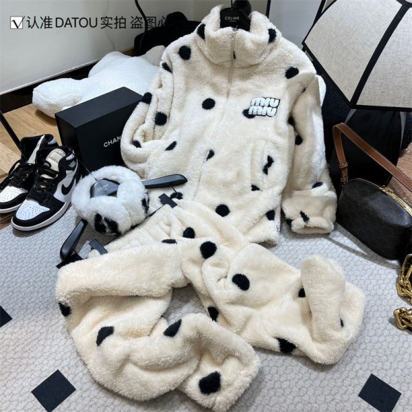 ミュウミュウ ブランド パジャマ レディース MIUMIU フランネルルームウェア M - 2XL 上下セット 裏起毛 暖かい 秋 冬 部屋着 前開き セットアップ フランネル 着る毛布 長袖 男女兼用 静電気防止 プレゼント モコモコ