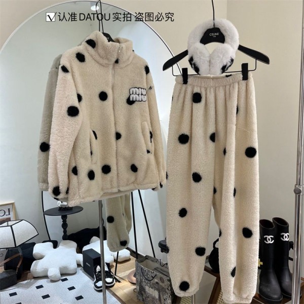 ミュウミュウ ブランド パジャマ レディース MIUMIU フランネルルームウェア M - 2XL 上下セット 裏起毛 暖かい 秋 冬 部屋着 前開き セットアップ フランネル 着る毛布 長袖 男女兼用 静電気防止 プレゼント モコモコ