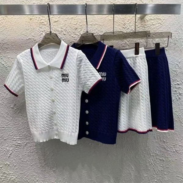 ミュウミュウ MiuMiu ハイブランド女の子 セットアップ 半袖ニット ドレス ニットスカート 上下セット ベビー服 トップス スカート セット 可愛い 気質 S - L