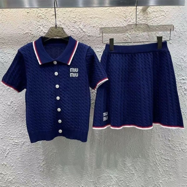 ミュウミュウ MiuMiu ハイブランド女の子 セットアップ 半袖ニット ドレス ニットスカート 上下セット ベビー服 トップス スカート セット 可愛い 気質 S - L