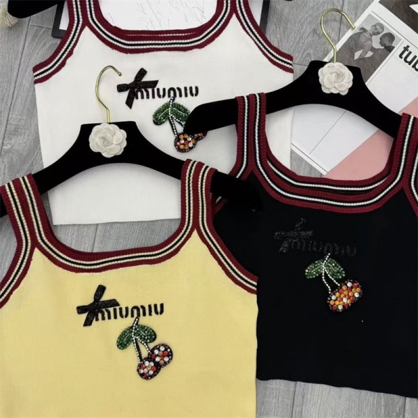 ミュウミュウ MiuMiuハイブランドキャミソール レディース リブニット トップス きれい 可愛い フライス編み タンクトップ フリーサイズ ノースリーブS - L