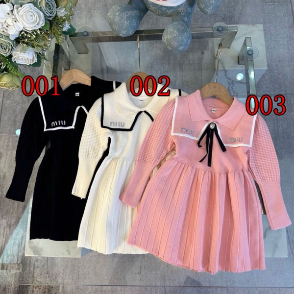 ブランド ミュウミュウ 子供服 miumiu風 セーラーカラー キッズニットワンピース ガールズ洋服 セータードレス かわいい 柔らかい 伸縮性 春秋冬ウェア110-150cm