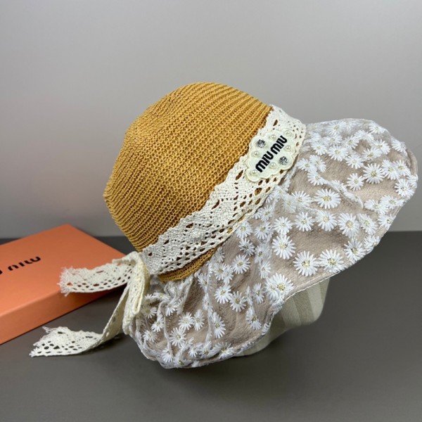 ミュウミュウ MiuMiuハイブランド麦わら帽子 つば広 レディース 麦わら ハット 夏 可愛い花柄レースリボン 小顔効果 爽やか天然素材 通気性 涼しい 女性 ストローハット