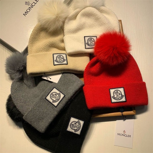 Moncler モンクレール ブランド ニット帽子レディース 冬 ニットキャップ 暖かい 毛糸の帽子 スノボ スキー 登山 自転車 アウトドア 用 ブラック/オレンジ フリーサイズ