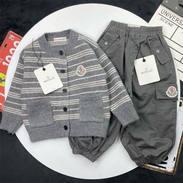 ブランドモンクレール子供服 セットアップ カーディガン 男の子 MONCLER 長袖 セーター 長ズボン キッズカーゴパンツ かっこいい 暖かい 柔らかい 秋冬 ニットコート 90 - 140CM