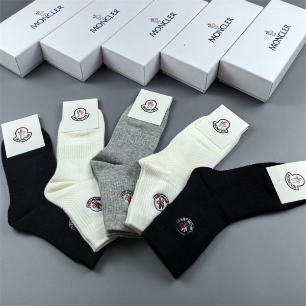 Moncler モンクレールハイブランド ソックス 綿製レディース向け 靴下 かわいい浅口ソックス 女の子好き 韓国ブランドソックス 男女兼用 ファッション 5足セット