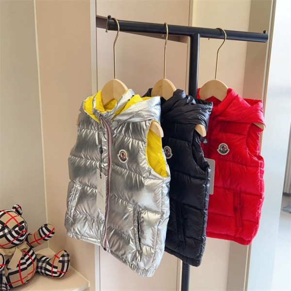 Moncler モンクレールブランドダウンベスト 子供 ダウンコットン フード付き 綿服 男の子 女の子 キッズ 100 - 160cm ジャケット 秋冬 子供服 男女兼用 アウター 無地 中綿 暖かい 保温 防風 通園通学 3色