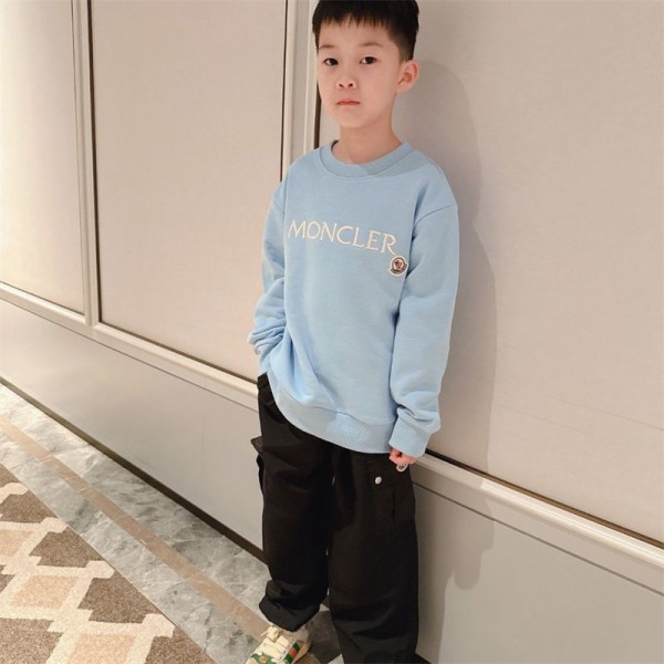 Moncler モンクレールブランド子供服 男の子 パーカー トレーナー カットソー パーカー 100 - 160cm キッズ スウェット ブルー 綿 クルーネック ボーイズ トレーナー アクティブウェア 春秋 可愛い 通学 通園