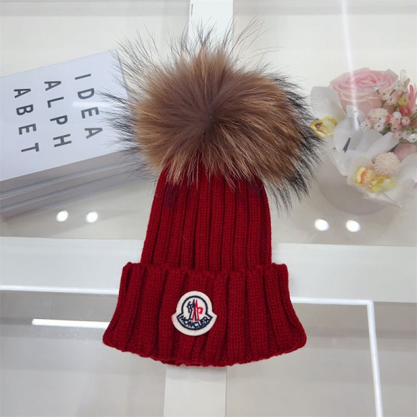 Moncler ニットキャップ モンクレールニット帽 ハイブランド女性用冬のポンポン付きビーニーハット 暖かい かわいい 厚手のスローチーなスノーニットスカルスキーハット