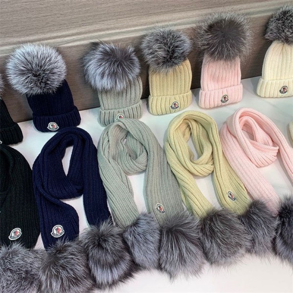 Moncler モンクレールハイブランドキッズ 子供 ニット 帽子 マフラー 2点セット ベビー 防寒帽子 ニットキャップ 可愛い あったか 防寒 子供用 秋冬 防寒用 男の子 女の子 赤ちゃん 春 秋 冬 2～6歳 もこもこ フリーサイズ 通園通学 