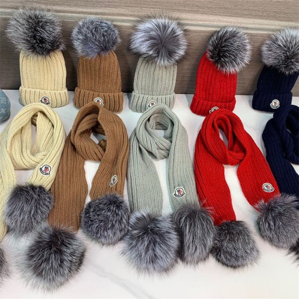 Moncler モンクレールハイブランドキッズ 子供 ニット 帽子 マフラー 2点セット ベビー 防寒帽子 ニットキャップ 可愛い あったか 防寒 子供用 秋冬 防寒用 男の子 女の子 赤ちゃん 春 秋 冬 2～6歳 もこもこ フリーサイズ 通園通学 