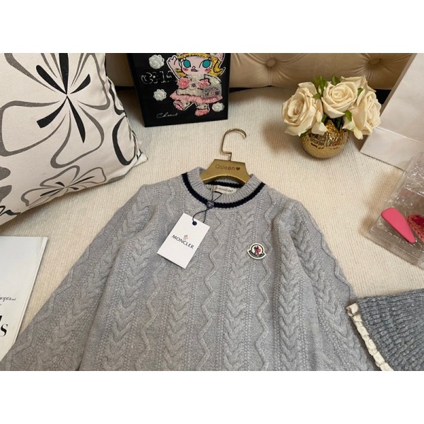 Moncler モンクレールブランドガールズ秋冬セータードレス 子供ロングニット服 ニット帽子2点セット 長袖 カジュアル ニットジャンパー 100-140cm ハイロードレストップスアウトフィット